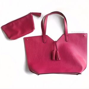 Neiman Marcus // large magenta tote bag with clutch